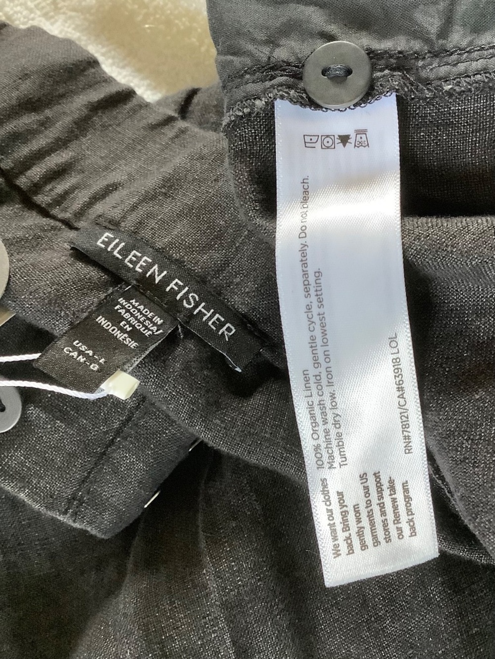 EILEEN FISHER Washed Organic Linen Délavé Trouser Pant Graphite SZ L - Picture 16 of 16